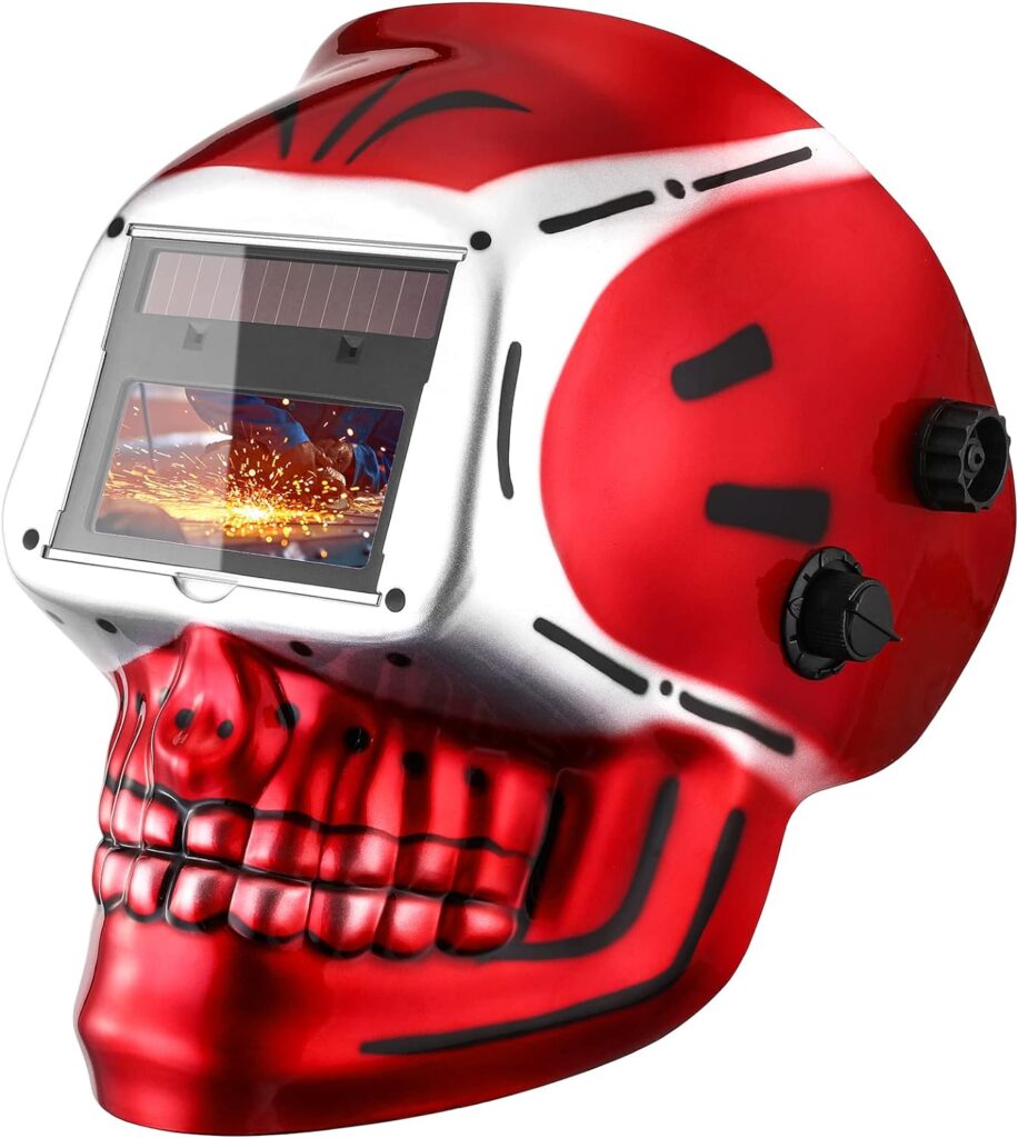 DEKORPO Welding Helmet Auto Darkening: True Color Solar Powered Auto Darkening Welding Helmets Welder Mask Hood (Skull Design)