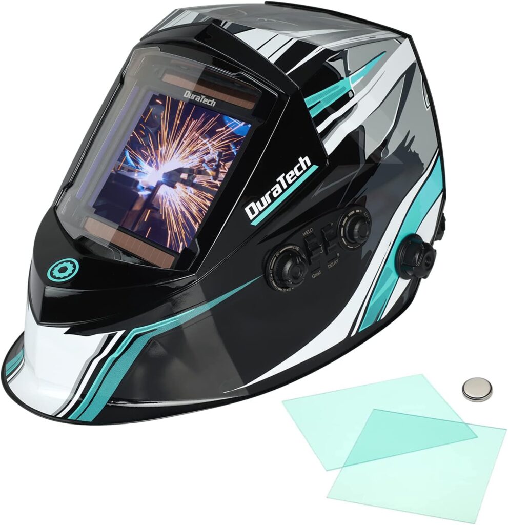 DURATECH Welding Helmet, Auto Darkening Welding Helmet, Large View True Color Welding Hood With Solar/Battery Powered 4 Arc Sensors, Wide Adjustable Shade Mask Shield for Welder Plasma Cutter Grinder