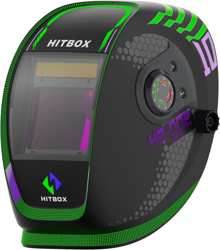 HITBOX Welding Helmet Auto Darkening - 3.94X3.66 Large Viewing Welding Hood True Color Solar Power Welding Helmet for TIG MIG Arc Weld Grinding Welder Mask