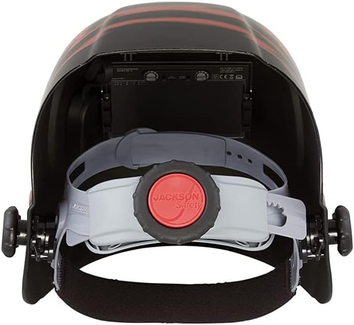 Jackson Safety Premium Auto Darkening Welding Helmet 3/10 Shade Range, 1/1/1/1 Optical Clarity, 1/20,000 sec. Response Time, 370 Speed Dial Headgear, Reapers N Roses Graphics, Blue/White, 47104