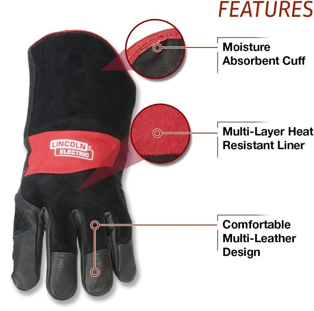 Lincoln Electric Premium Leather MIG Stick Welding Gloves | Heat Resistance  Dexterity| Medium | K2980-M,black, Red