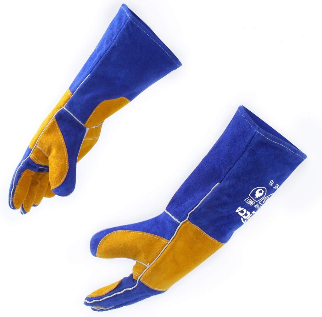 RAPICCA Welding Gloves Blue 16 Inches,932℉, Leather Forge/Mig/Stick Welding Gloves Heat/Fire Resistant, Mitts for Oven/Grill/Fireplace/Furnace/Stove/Pot Holder/BBQ/Animal Handling