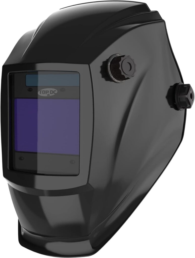 TOPDC Large Viewing Screen 3.94 x 2.64 Auto Darkening Welding Helmet, Solar/Battery Powered Welder Mask, Weld Hood 4 Arc Sensor Wide Adjustable Shade DIN 5-9/9-13 for MIG, TIG, ARC