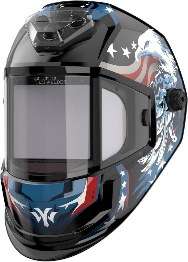 YESWELDER Panoramic View Auto Darkening Welding Helmet, Large Viewing True Color 6 Arc Sensor Welder Mask,LED Lighting  Type-C Charging