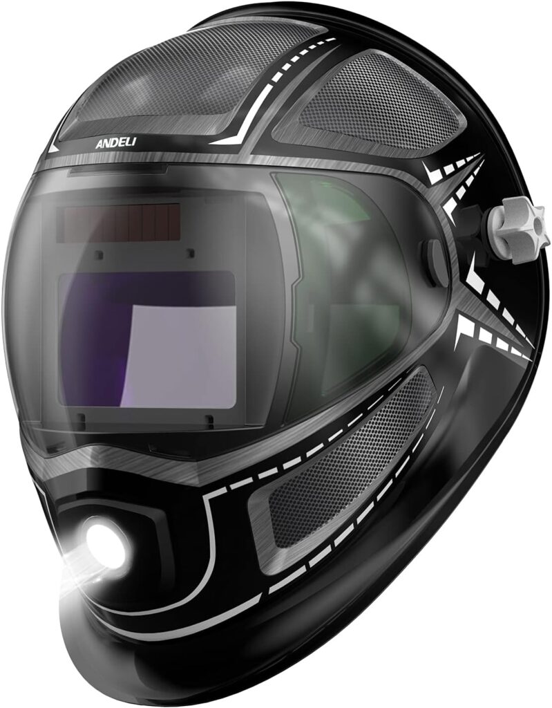 ANDELI Welding Helmet,3.86X2.44 Large Viewing Welding Helmet Auto Darkening True Color,Cool Welding Helmet with Light,Welding Hood DIN4/5-8/DIN9-13 for TIG MIG ARC (Carbon Fiber)