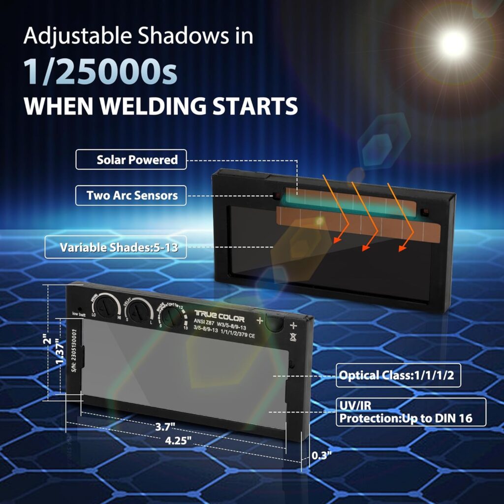 Auto-Darkening Welding Lens, 2×4.25, Variable Shade 5-13, True Color Technology, with Replacement Outside Cover Lens, Fit most Pancake and Pipeliner Welding Hoods