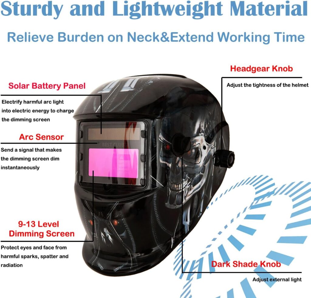 Bestclub Welding Helmet Solar Powered Auto Darkening Hood with Adjustable Shade Range 4/9-13 for Mig Tig Arc Welder Mask (Robot)