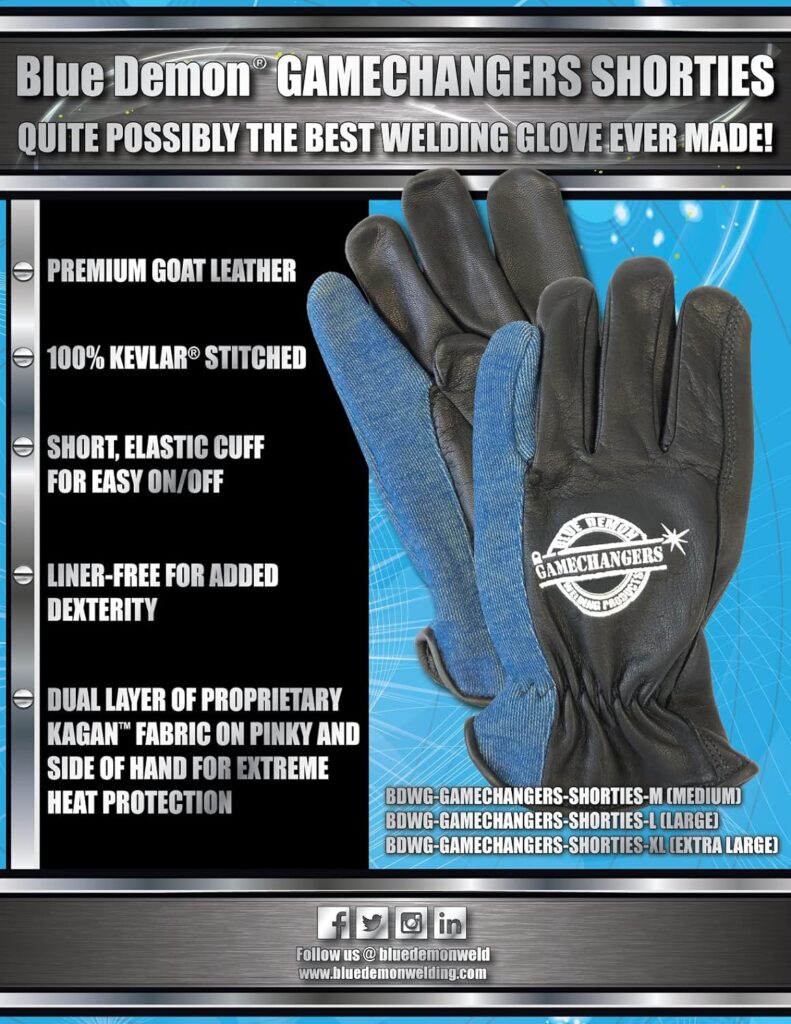 Blue Demon Gamechangers Shorties Welding Gloves, Large, Black