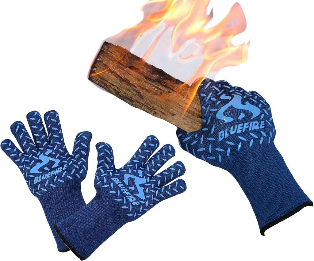 BlueFire Gloves BBQ Grill Firepit Oven Mitts Highest Heat Resistance EN407 Lab Certified (X-Large, Blue)