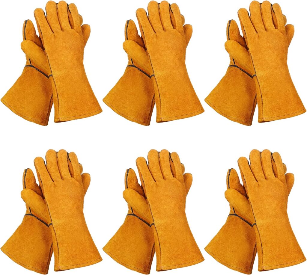 Bonuci 6 Pairs Cowhide Split Leather Welding Gloves Heat Fire Resistant Forge Welding Gloves Rigger Gloves Bq Warehouse Heavy Duty Animal Handling Glove Yardwork