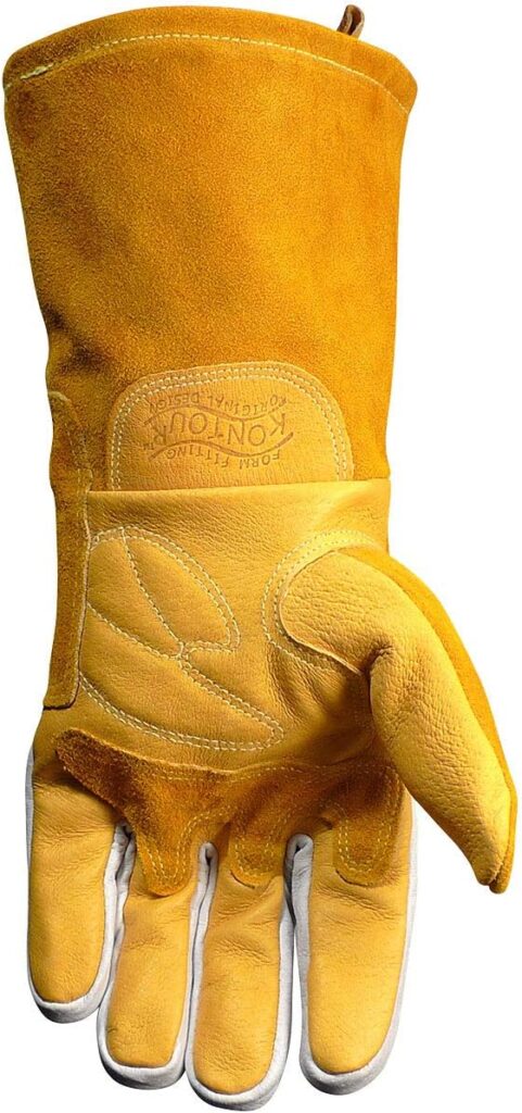 Caiman Premium Pig Grain MIG/Stick Welding Gloves, Flame Resistant Cotton Fleece, Heat Shield, Kevlar, Kontour, Gold, Large (1812-5)