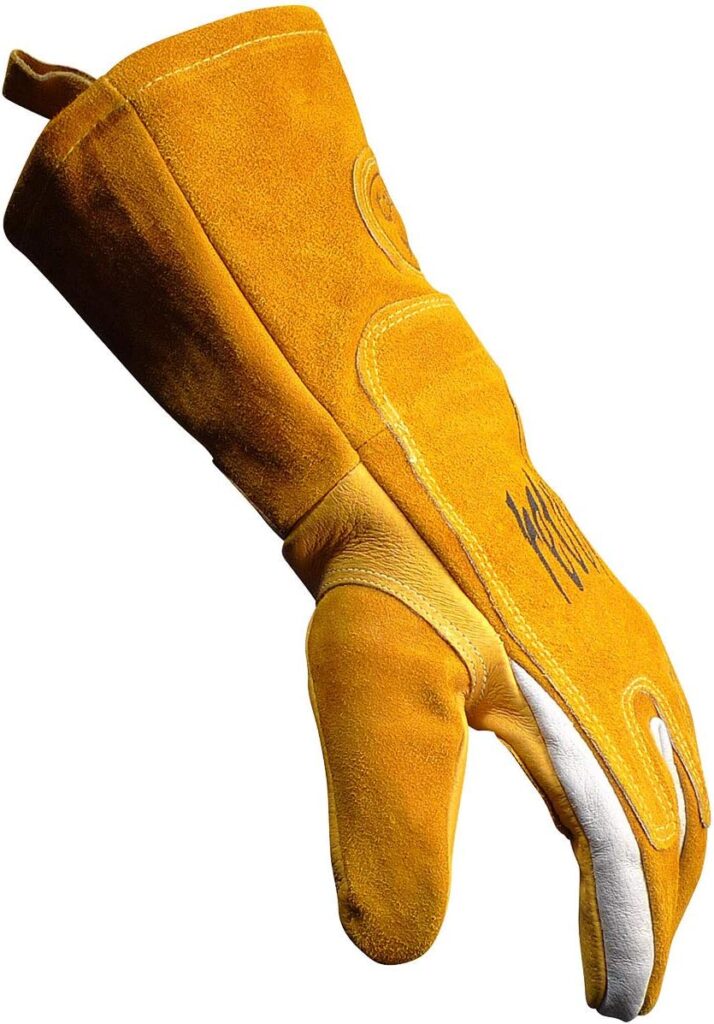 Caiman Premium Pig Grain MIG/Stick Welding Gloves, Flame Resistant Cotton Fleece, Heat Shield, Kevlar, Kontour, Gold, Large (1812-5)