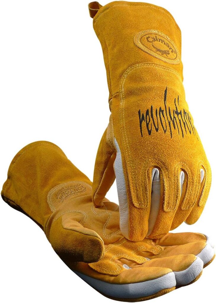 Caiman Premium Pig Grain MIG/Stick Welding Gloves, Flame Resistant Cotton Fleece, Heat Shield, Kevlar, Kontour, Gold, Large (1812-5)