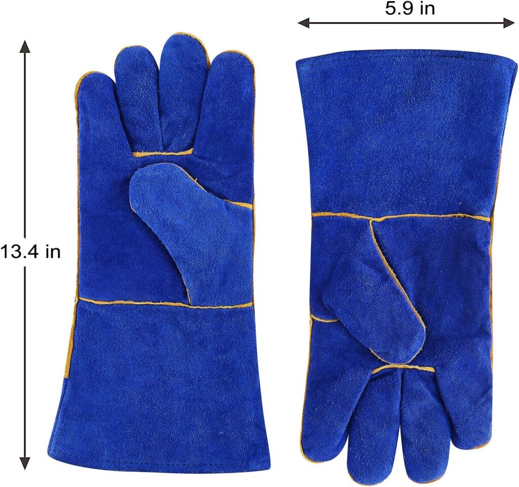 DEKO Welding Gloves Blue 14 inch Leather Forge Heat Resistant Welding Glove for Mig, Tig Welder, BBQ, Furnace, Camping, Stove, Fireplace and More