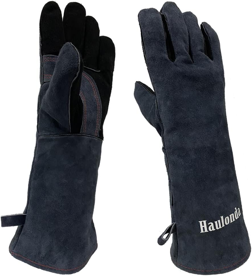 Haulonda Leather Welding Gloves,16inch 932°FHeat/Fire Resistant Gloves for Animal Handling/BBQ/Oven/Grill/Fireplace/Tig/Forge/Mig/Baking/Furnace/Stove