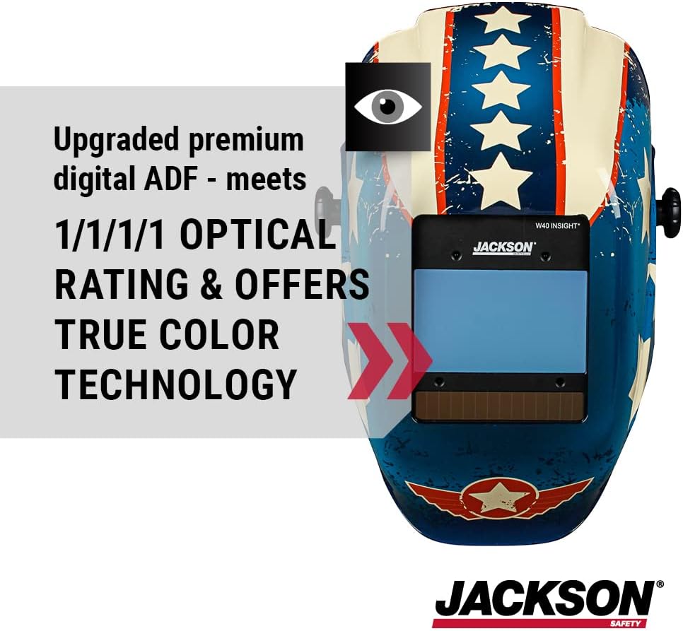 Jackson Safety Insight Auto Darkening Welding Helmet - Ultra Lightweight Protective Welder Helmet with Digital Variable Auto Darkening Filter and HLX100 Shell for Men and Women, Universal Size