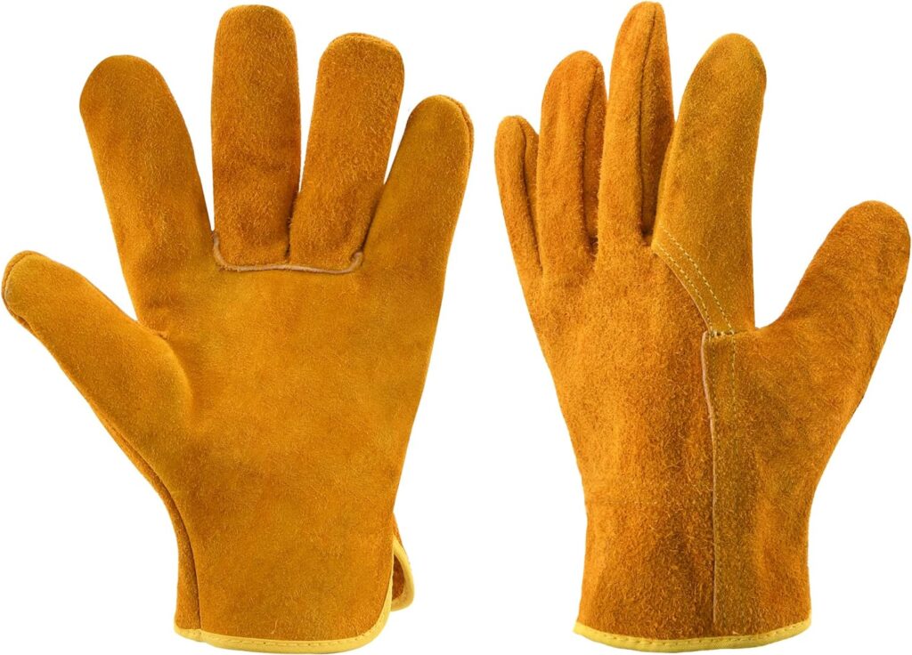 Luckyweld Welding Gloves,Heat/Fire Resistant Leather Forge Mig Welding Gloves for Weld/Fireplace/Heavy Duty/Animal/Stove/Wood Burner/BBQ/,Comfortable and Flexible,Yellow 1 Pair