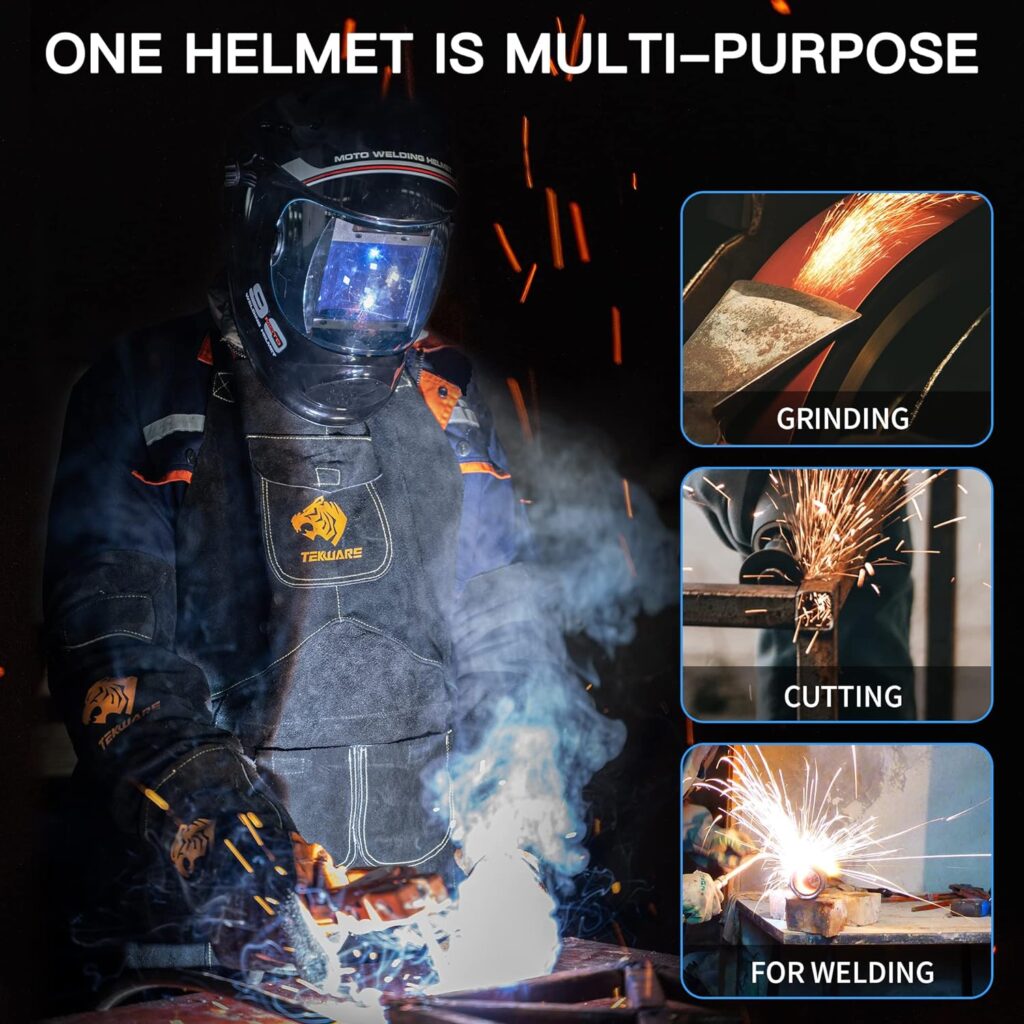 Tekware Welding Helmet True Color Auto Darkening Welders Mask Solar Powered Large Viewing Welder Helmet 4 Arc Sensor Weld Hood for TIG MIG ARC Grinding, 1/1/1/2 Optical Clarity