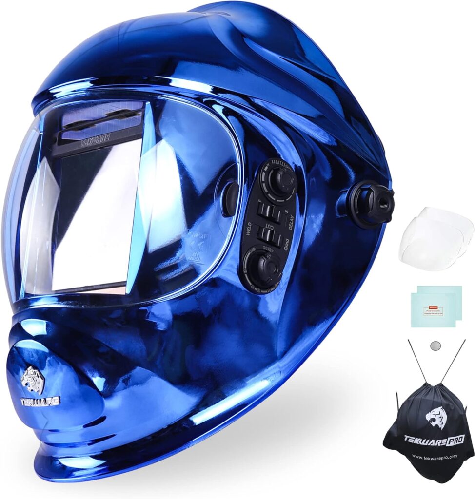 Tekware Welding Helmet True Color Auto Darkening Welders Mask Solar Powered Large Viewing Welder Helmet 4 Arc Sensor Weld Hood for TIG MIG ARC Grinding, 1/1/1/2 Optical Clarity