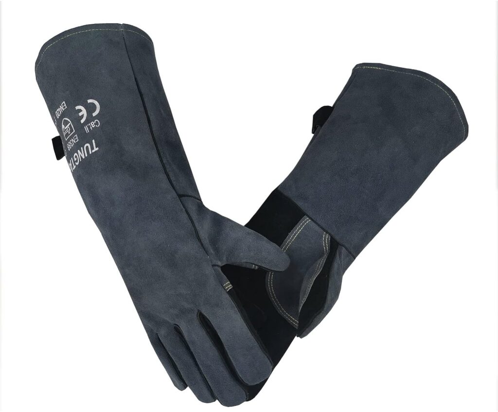 TUNGTAR Leather Welding Gloves 16In 932°F welder heat resistant Mitts for BBQ/Grill/Tig/Mig/with Kevlar Stitching