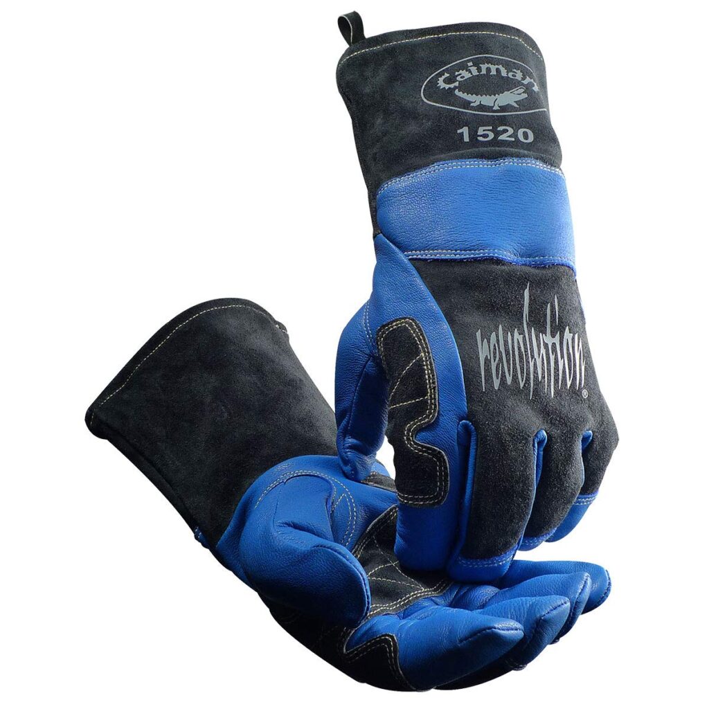 Caiman Premium Goat Grain MIG/Stick Welding Gloves, Wool Lining, Kontour Design, Kontour Thumb and Wrist, Kevlar, Blue/Black, Large (1520)