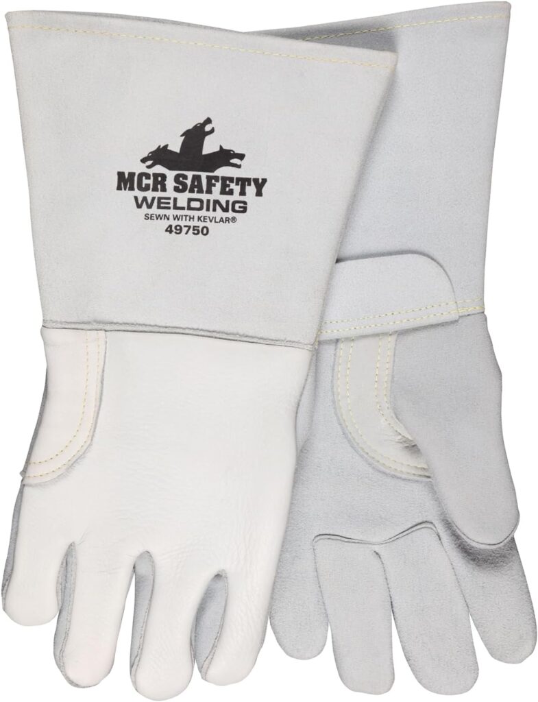 MCR Safety 49750 Welding Gloves, Premium Pearl Gray Grain Elkskin leather sewn with DuPont Kevlar thread