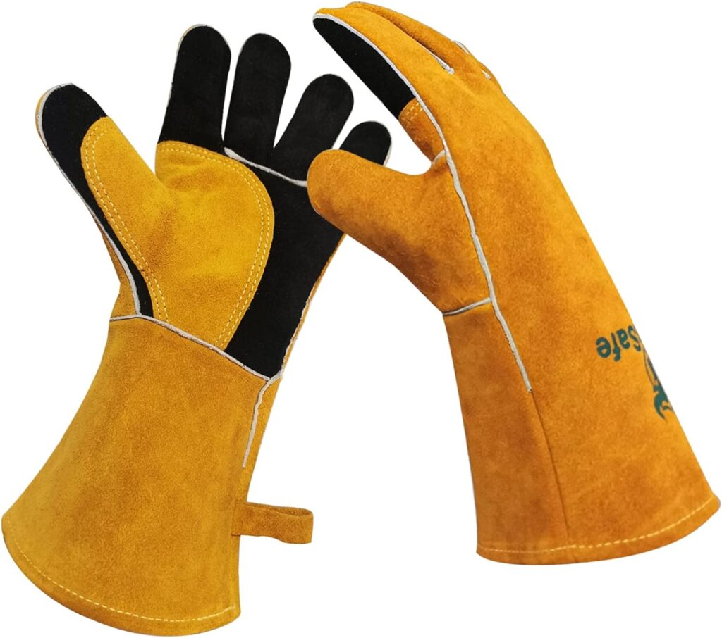 PerfeSafe Welding Gloves Heat Fire Resistant Leather Golves for Stick/Mig/Forge/BBQ/Grill/Fireplace/Wood Stove/Furnace/Oven