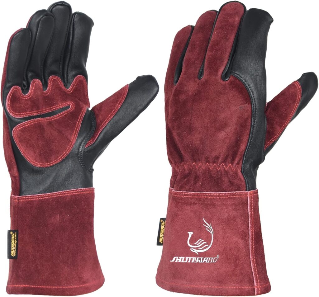 SHUNXIANG Womens Goatskin Mig Welder Gloves,4 inch Cuff Split Cowhide with Kevlar Stitching,Safety Gloves for MIG,TIG