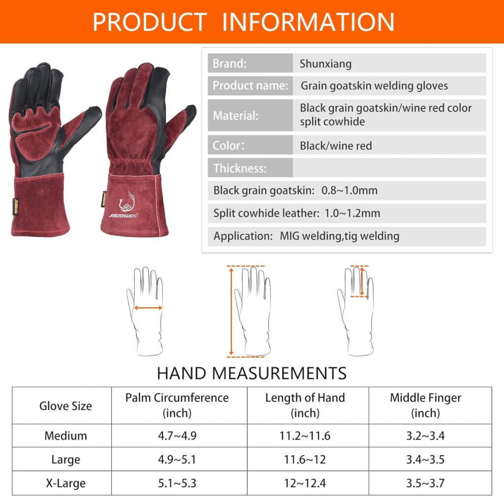 SHUNXIANG Womens Goatskin Mig Welder Gloves,4 inch Cuff Split Cowhide with Kevlar Stitching,Safety Gloves for MIG,TIG