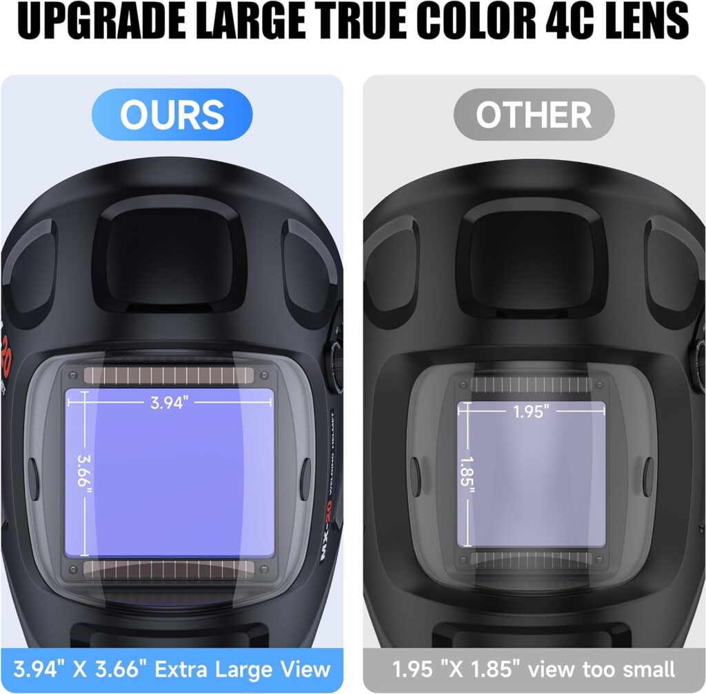 Upgrade Welding Helmet Auto Darkening,3.94X3.66 Ultra Large Viewing,True Color Solar Power Welder Mask Hood,Hemispherical 4C lense,4 Arc Sensor Wide Shade 4~5/9-9/13 for TIG MIG Arc Weld Grinding