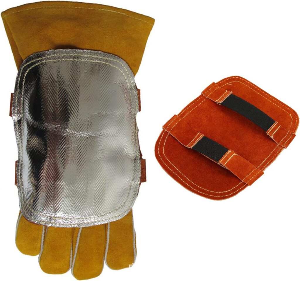 Watris Veiyi Hand Heat Shield, Welding Hand Pad, Split Cowhide Leather Aluminized Back Welding Gloves for Industrial Boiler Cutting