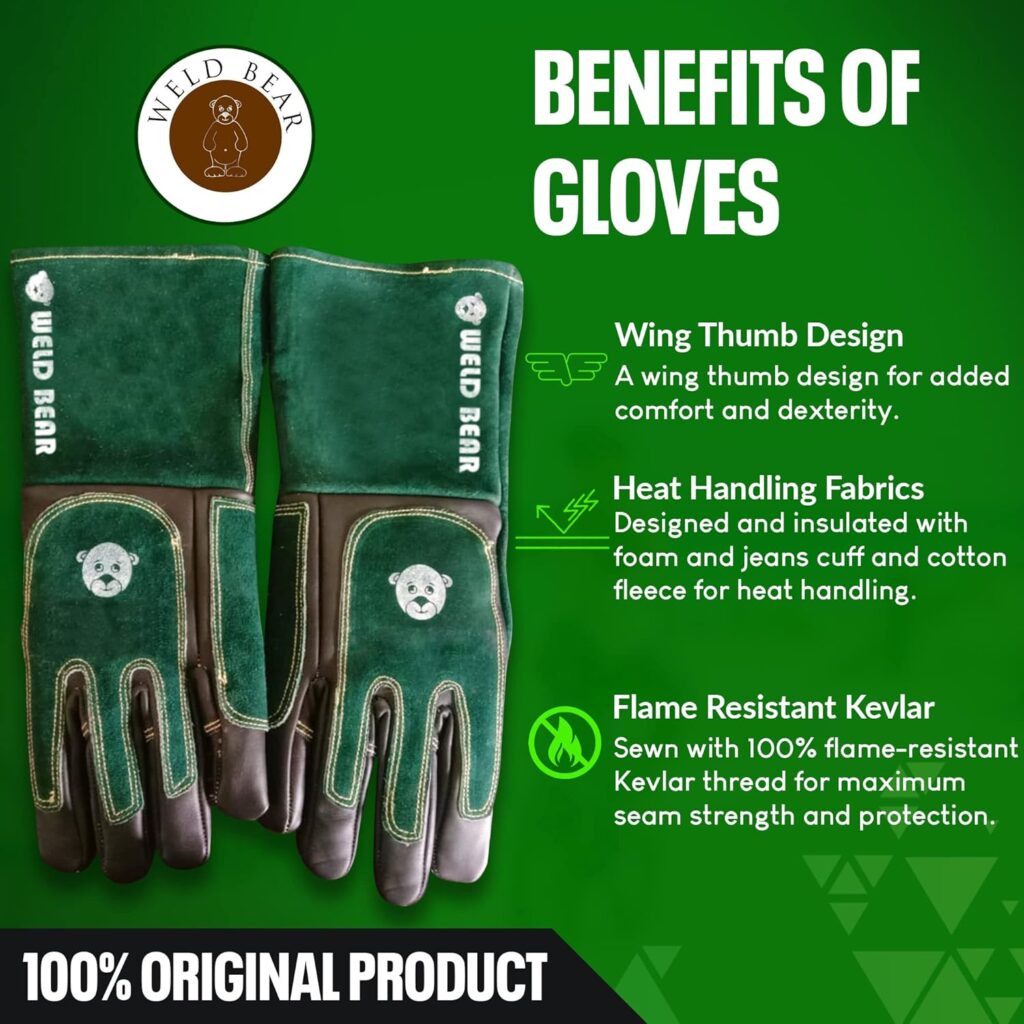 Weld Bear Welding Gloves for men - Fire/Heat Resistant Leather - Protect Hands from Sparks, Flames  Heat