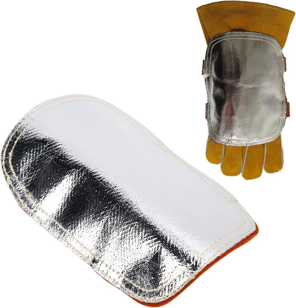 Dioche High Temperature Hand Guard Shield, Anti High Heat Transfer Flow Hand Guard Gloves Heat Shield Split Leather Leather Aluminized Back Weld Hand Pad