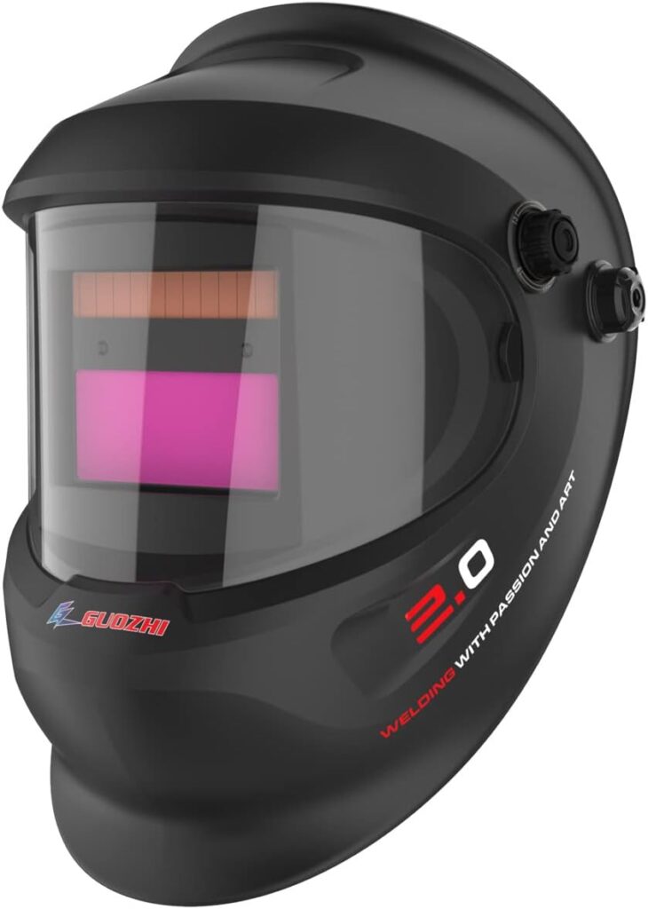 GZ GUOZHI Welding Helmet, True Color Solar Powered Auto Darkening Welding Helmet, Viewing Screen 3.64X1.67, Wide Shade Range 4~5/9-9/13 Welding Mask for TIG MIG ARC Weld Grinding (Black)