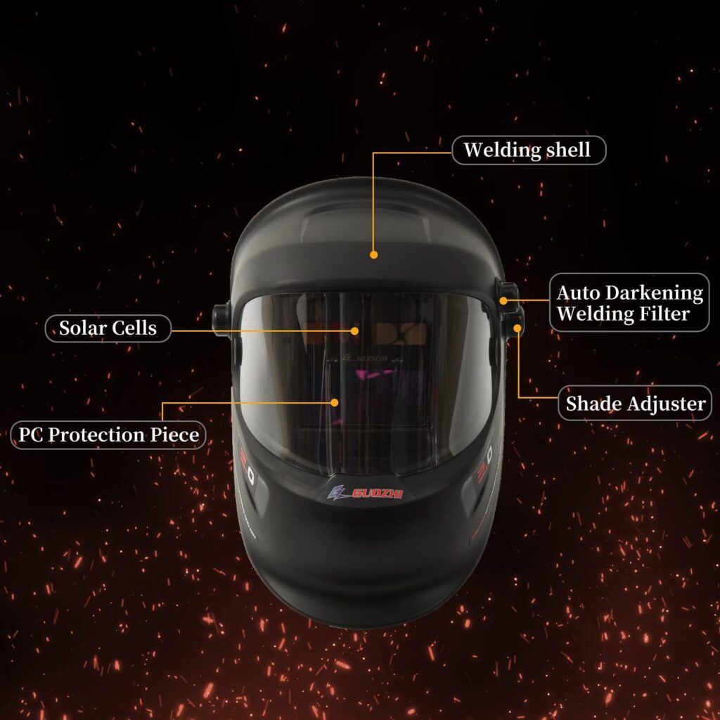 GZ GUOZHI Welding Helmet, True Color Solar Powered Auto Darkening Welding Helmet, Viewing Screen 3.64X1.67, Wide Shade Range 4~5/9-9/13 Welding Mask for TIG MIG ARC Weld Grinding (Black)