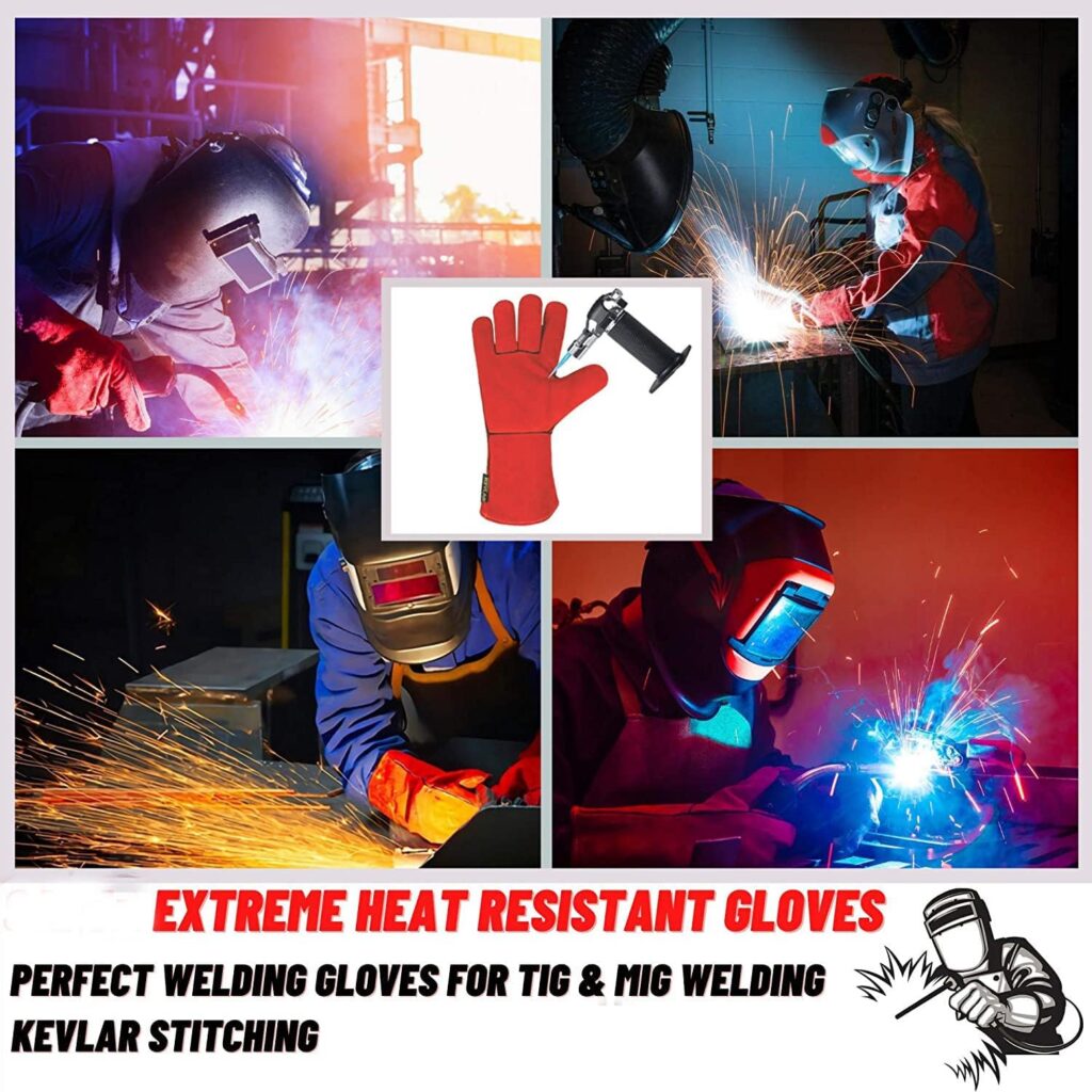 Heat Resistant Gloves, Cow Leather Kevlar® Stitching, Ideal Welding Gloves for Stick  Tig Welding, Gloves for Heat | Perfect BBQ gloves for cooking in Grill and Oven, (Size 10, RED)