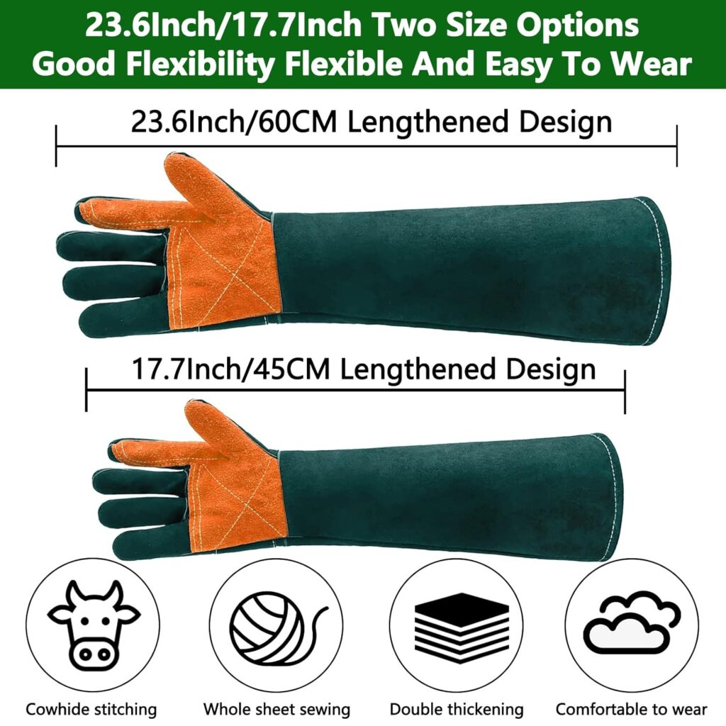 Jossens Animal Handling Gloves,Cat Bite Proof Gloves,Multipurpose Pet Bite Proof Glove For Cat Dog Bird Falcon Snak (Green + Orange, 17.7Inch / 45CM)