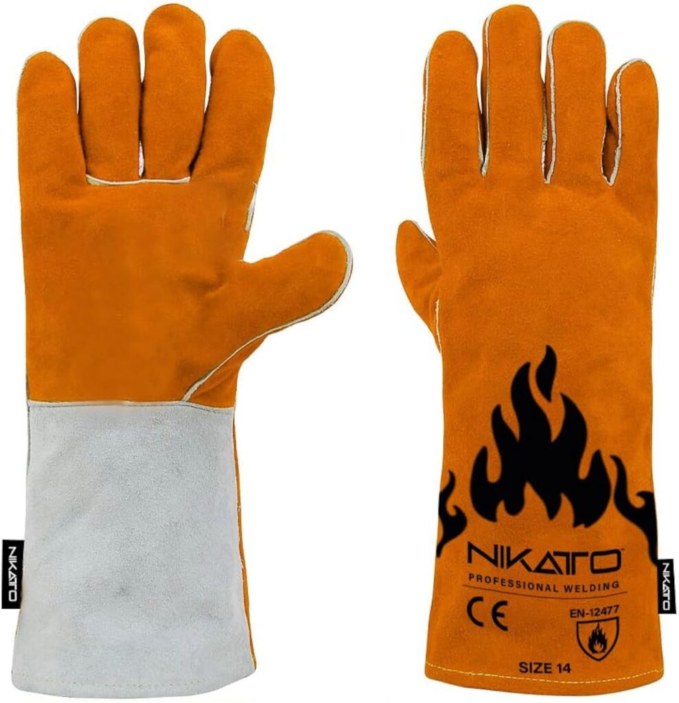 NIKATTO Welder Gloves- Chrome Tanning, 16 or 14 Leather/Mig/Stick Welding Gloves/Heat/Fire Resistant (ORANGE/BLACK 16)