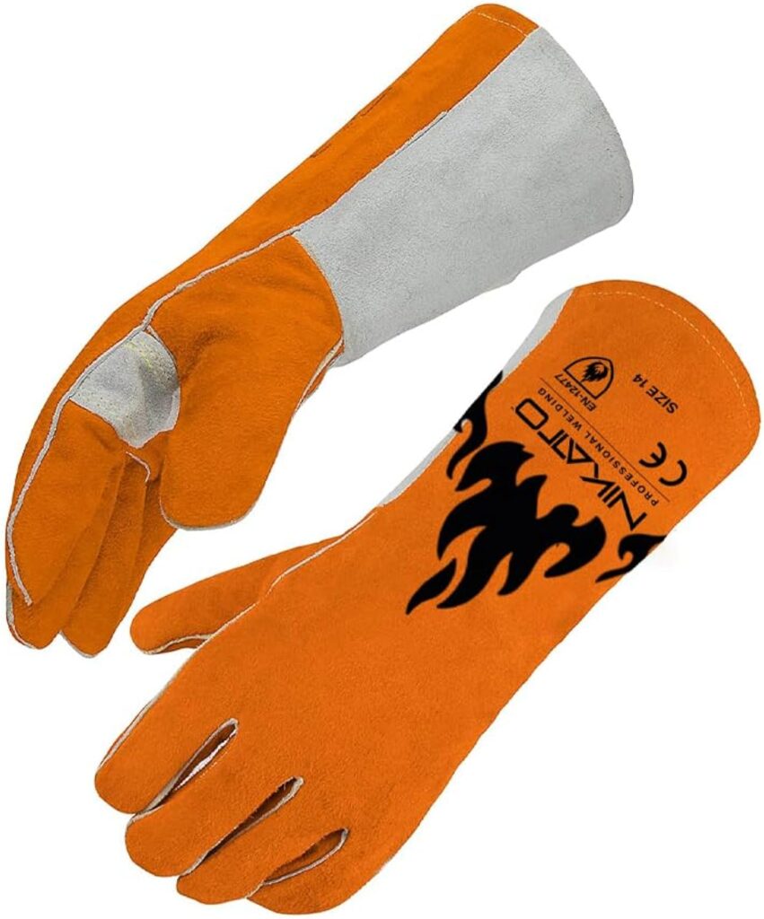 NIKATTO Welder Gloves- Chrome Tanning, 16 or 14 Leather/Mig/Stick Welding Gloves/Heat/Fire Resistant (ORANGE/BLACK 16)