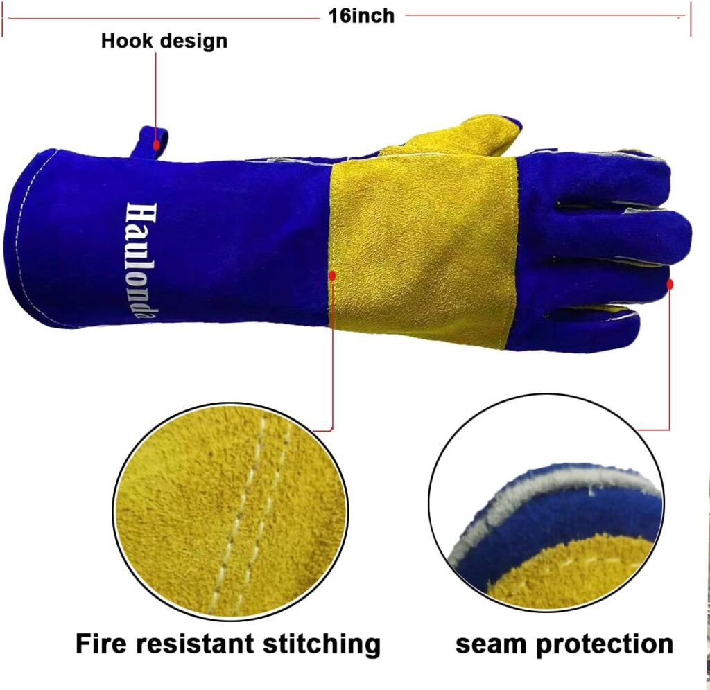 Welding Gloves Large 16 Inches 932℉ Heat Resistant Leather Forge/Mig/Stick Welding Gloves Heat/Fire Resistant Mitts for Oven/Grill/Fireplace/Furnace/Stove/Pot Holder/BBQ/Animal Handling