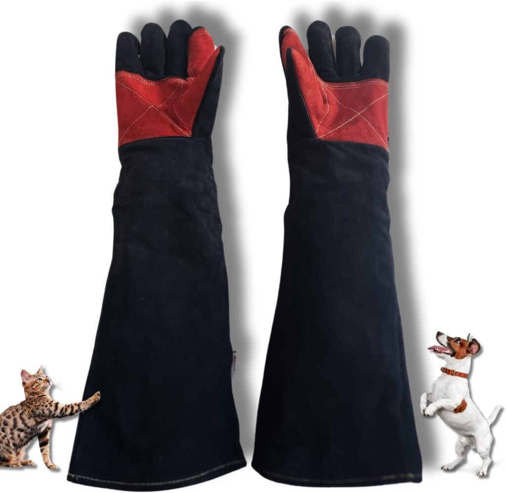 Animal Handling Gloves 23.6 inch/60 cm, Large Anti Scratch Bite Proof Heat Wear Tear Resistant Multi Purpose Protective Glove for Pet Grooming Training Dogs Cats Birds Leather Welding Barbeque