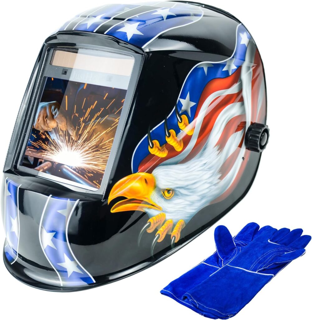 Welding Helmet Auto Dark 4 Arc Sensor Welding Hood 3.94x3.15 Large Viewing True Color Solar Powered Welding Mask 1/1/1/1 Optical Clarity Wide Shade 5-9/9-13 Welding Hood