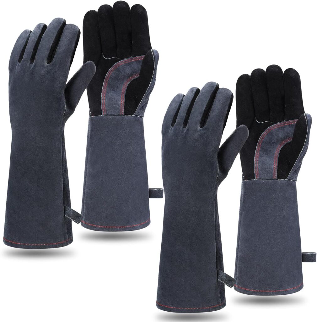 2 Pairs Welding Gloves 15.75 Inches 752 ℉ Leather/Forge/MIG/TIG Heat/Fire Resistant Gloves Long Fireplace Gloves Animal Handling Glove Multipurpose Pet Glove for BBQ Grill Stove Holder
