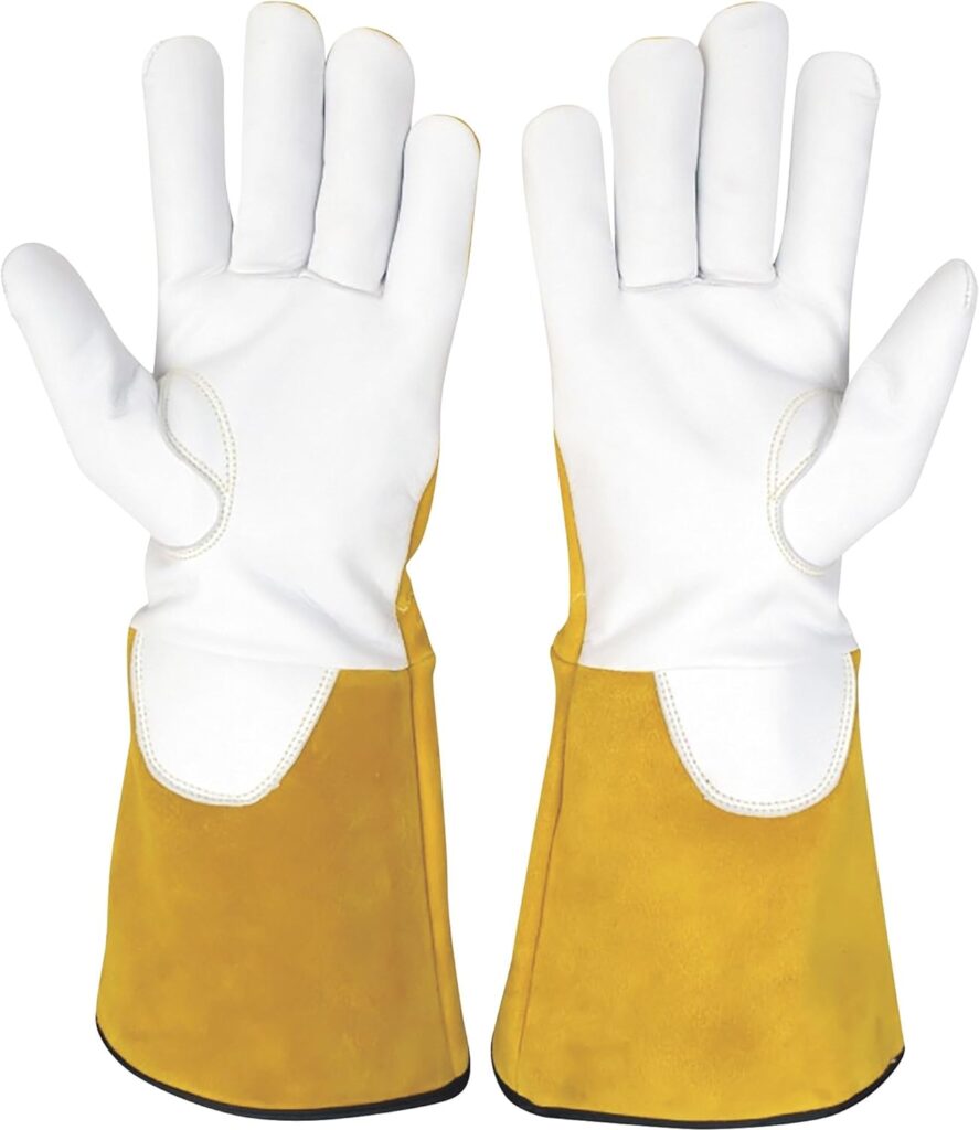 Klutch Cut-Resistant Goatskin/Cowhide TIG Welding Gloves — Single Pair, Gold/White, Small