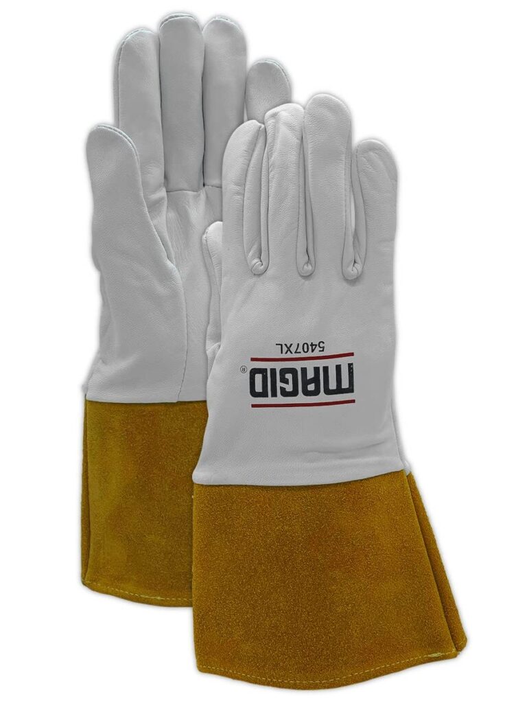 MAGID RoadMaster Goatskin Leather TIG Welding Gloves, 1 Pair, Size 9/Large, Unisex, Brown  White Leather, 5407