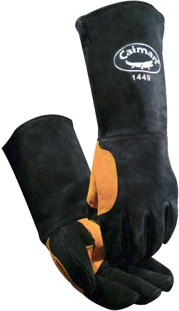 Caiman Premium Split Cowhide Leather Welding Gloves, Aerofoam Lining, Heatflect Aluminized Insulation, Black, Large (1449)