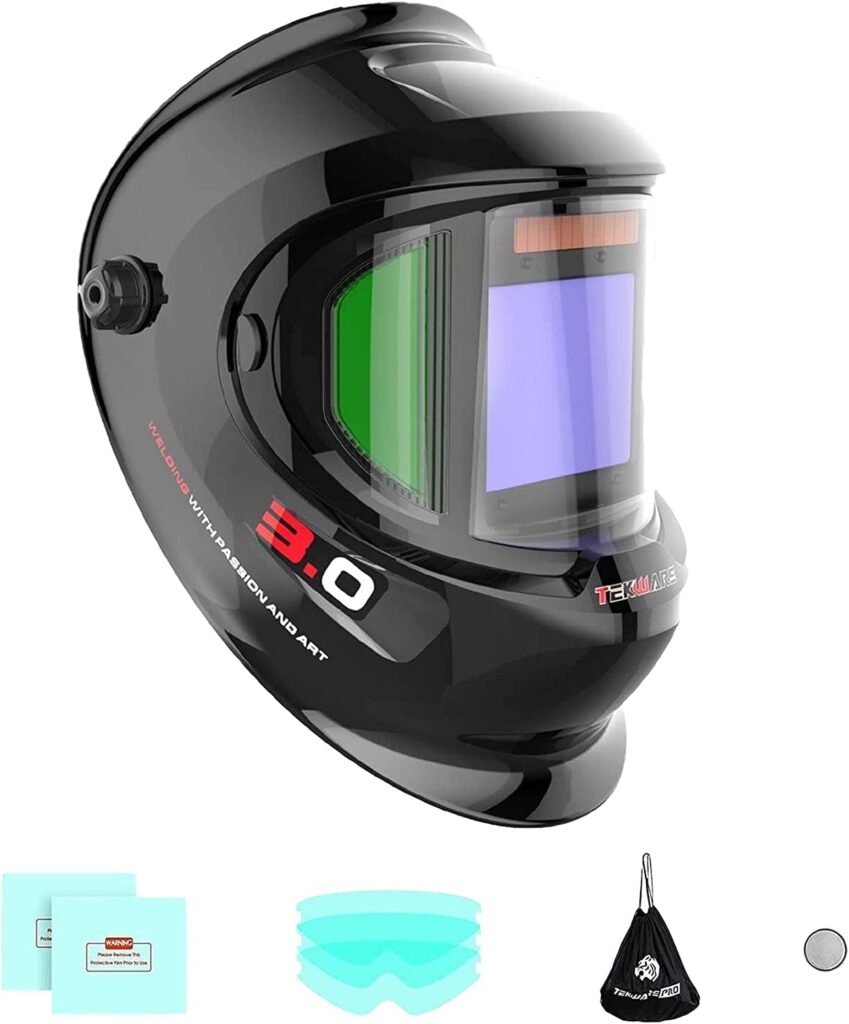 Tekware Large Viewing Auto Darkening Welding Helmet with Side View, Solar Powered True Color Welding Hood, 4 Arc Sensor Variable Shade 4/5/-9/9-13 Welders Mask for TIG MIG ARC Grinding Plasma