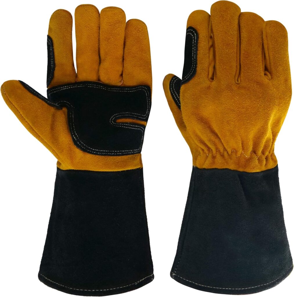 Welding Gloves Cow Leather Heat/Fire Resistant/Fireplace/Forge/Grill/Mig/Stick Welder Furnace/Stove/Pot/Wood Burner/BBQ/Animal handling glove with Soft Lining