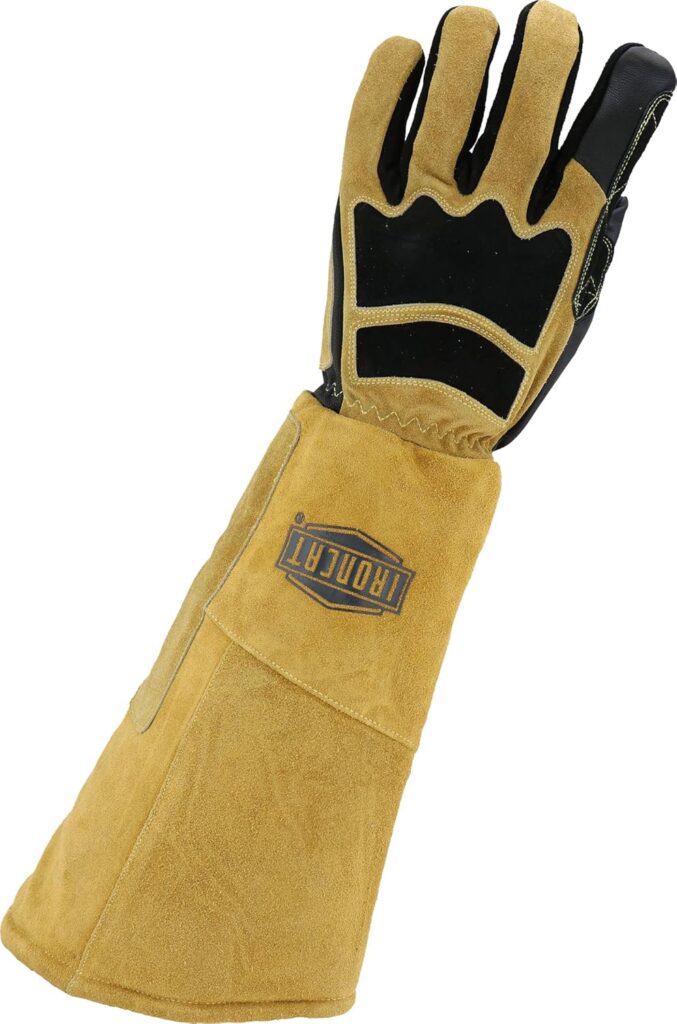 IRONCAT Premium Grade Top Grain Goatskin Welders Glove, Cotton/Foam Lining, Climax Aerogel Insulation, 22 Length, Tan/Black