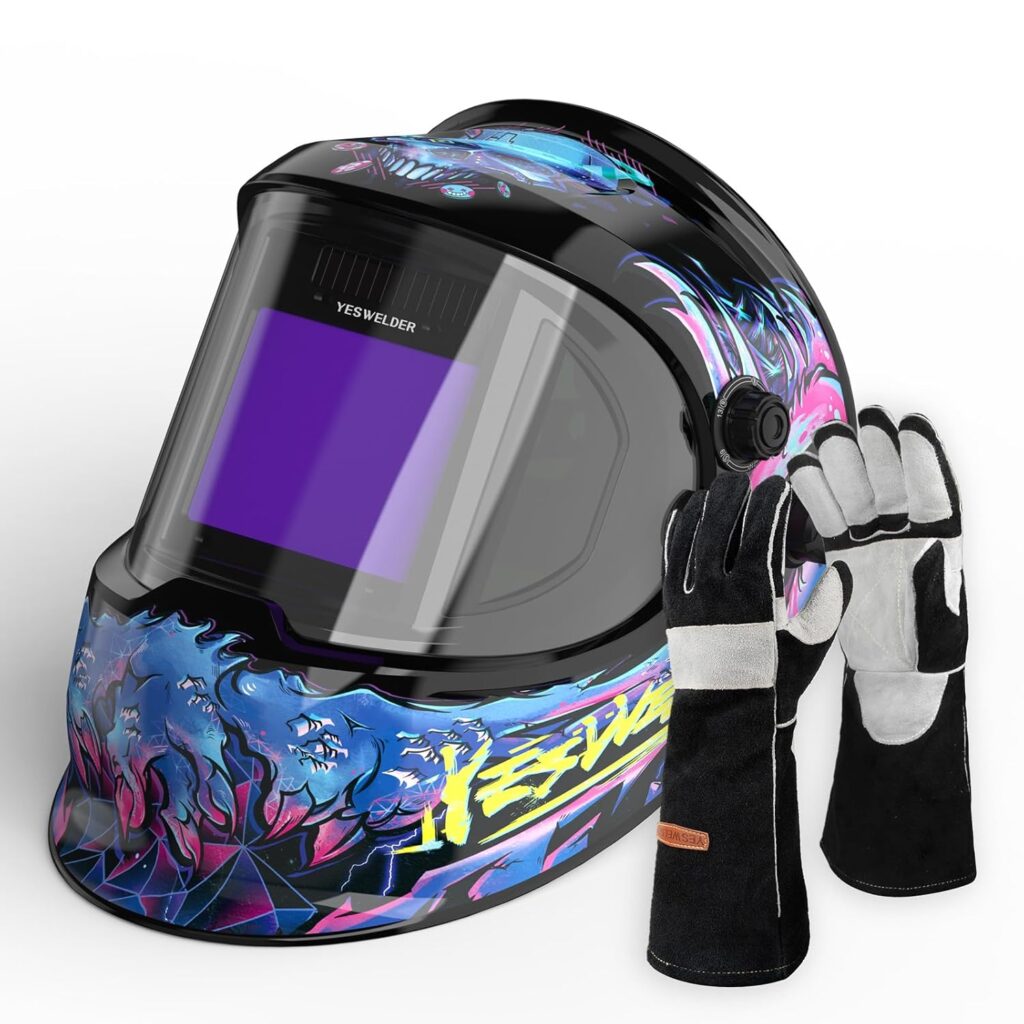 YESWELDER Large Viewing True Color Solar Powered Auto Darkening Welding Helmet with Side ViewYESWELDER 16 Inches,932℉,Leather Forge MIG Welding Gloves